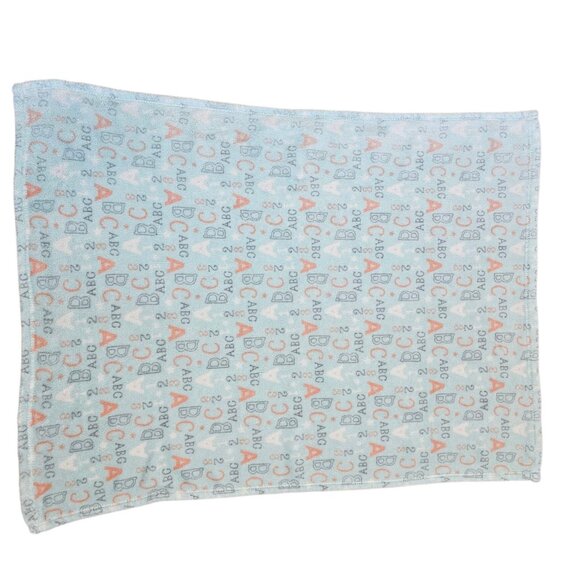 Baby Gear ABC 123 Letter Number Alphabet Plush Baby Blanket Blue Peach Gray - Picture 2 of 8